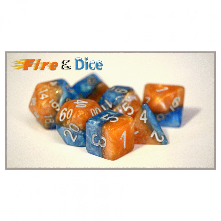 Halfsies Dice: 7 Die Polyhedral Set - Fire & Ice