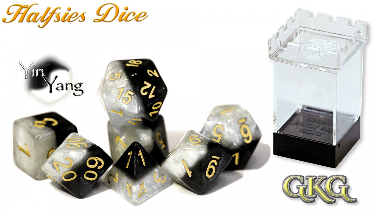 Halfsies Dice: 7 Die Polyhedral Set - Yin Yang Gold