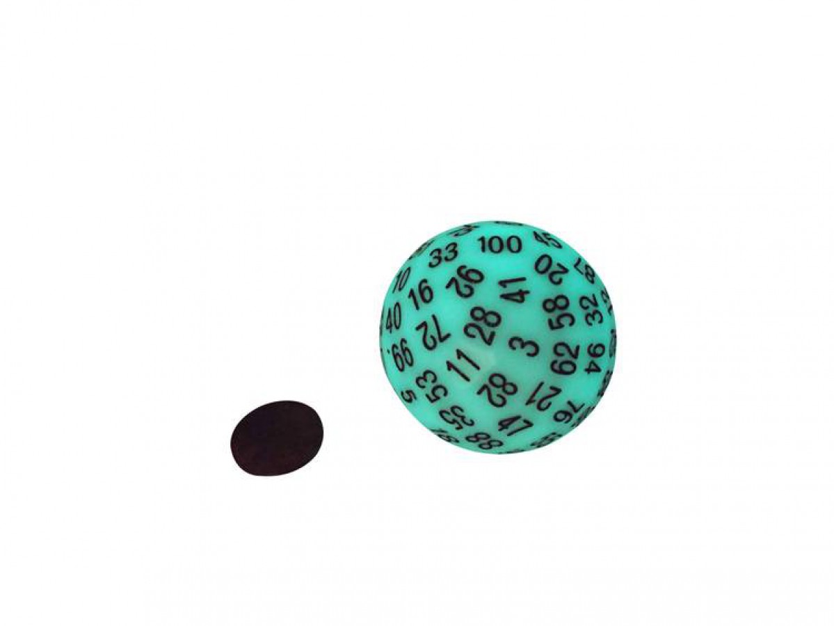 Single 100 Sided Polyhedral Dice (D100) Translucent and Glow (45mm) - Image 2