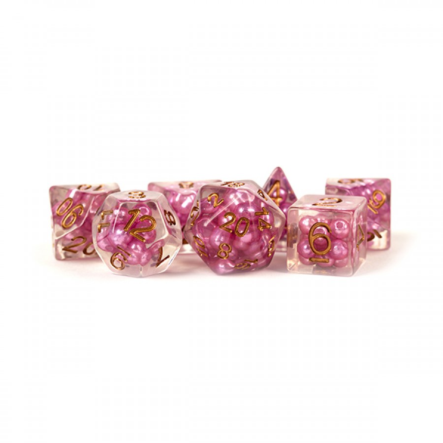 7-Die Set 16mm Resin Pearl: Pink w/ Copper Numbers