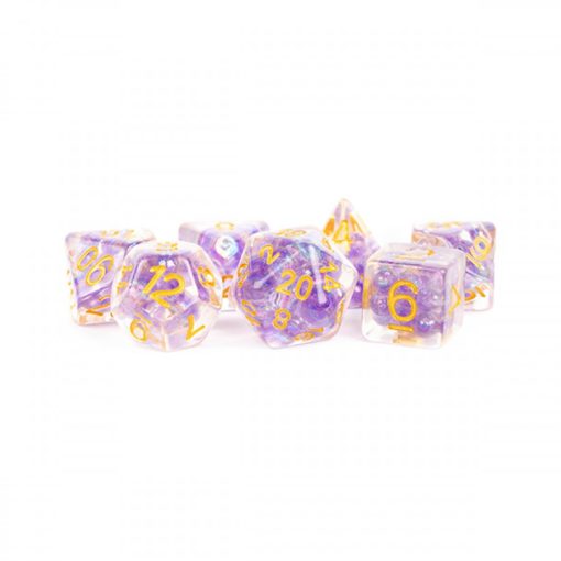 7-Die Set 16mm Resin Pearl: Purple w/ Gold Numbers