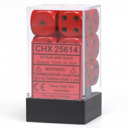 12 Red/Black Opaque 16mm D6 Dice Block