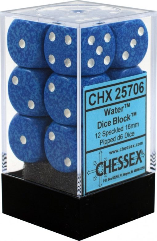 12 Water Speckled 16mm D6 Dice Block