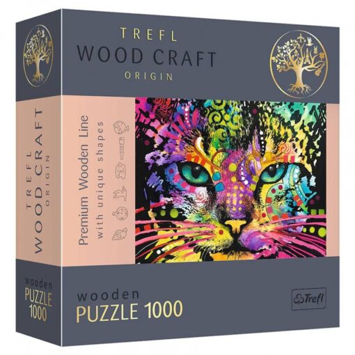 Puzzle: Woodcraft: Colorful Cat 1000 Piece